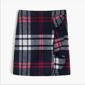 JCrew Ruffle Plaid Mini Skirt in Double Serge Wool